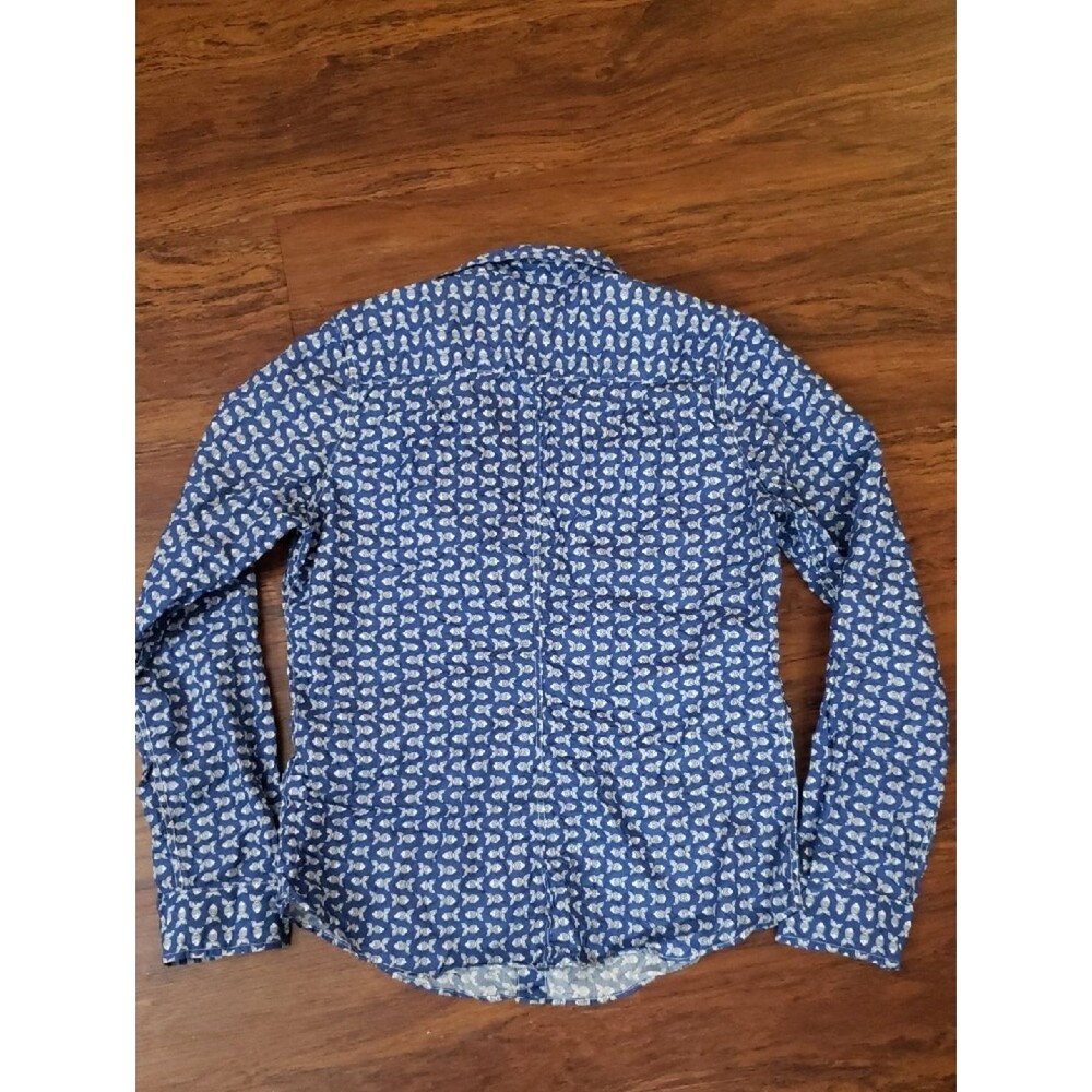 Frank & Eileen Blue White Fish Button-Down Shirt Size Small Wrinkled Cotton - Picture 5 of 5